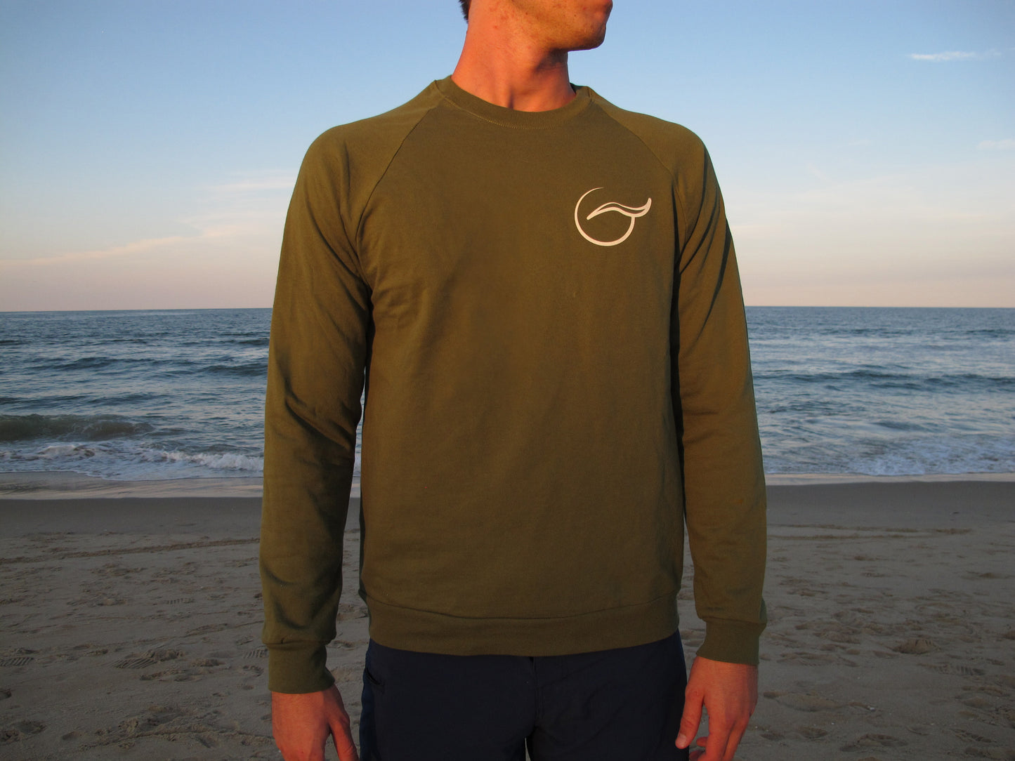 Eco-friendly green crewneck sweater by Breath, crafted in the USA from 100% organic cotton. Soft and stylish for everyday wear.