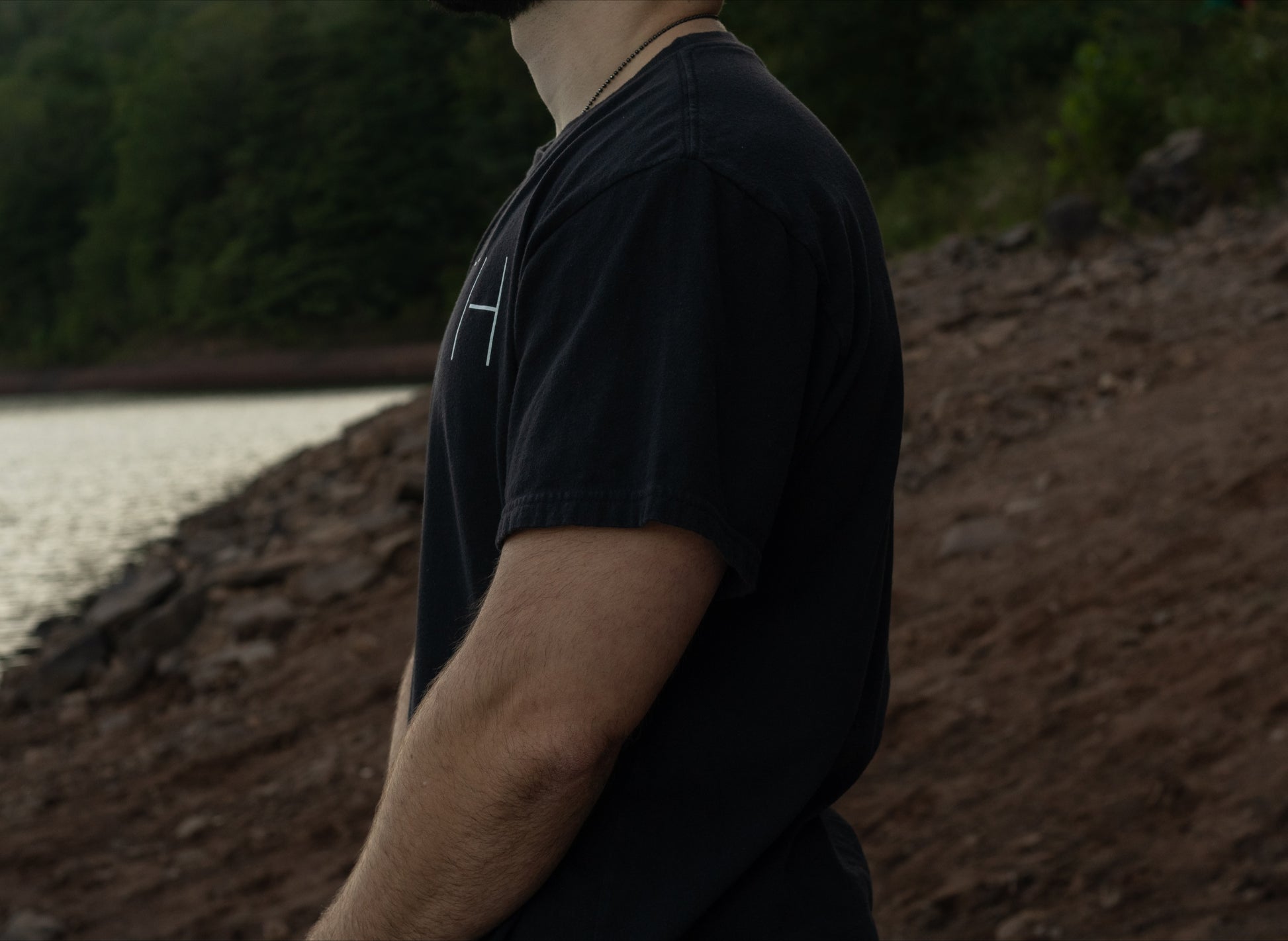 View of a Short Sleeve Organic Cotton T Shirt From the Side.